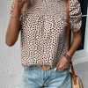 Stylish Khaki Leopard Patterned Round Neck Blouse For Women