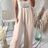 Parchment Wide Strap Ruched Knot Back Wide Leg Overall