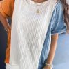 Light Blue Textured Color Block Loose Fit T Shirt