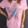 Relaxed Fit Short Sleeve Tee: Pink With Vibrant Star Patchwork