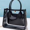 Black PVC PU Leather Patchwork Chain Strap Shoulder Bag