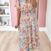 Pink Floral Short Sleeve Smocked Waist Maxi Dress