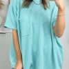 Turquoise Corded Knit Pocketed Loose Fit T Shirt