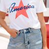 Comfortable And Stylish Loose Fit Tees - Star Of America Print On White