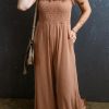 Dusty Pink Ruffled Shirred Wide Leg Sleeveless Jumpsuit