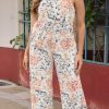 Multicolor Plus Size Floral Spaghetti Straps Wide Leg Jumpsuit