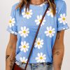 Sky Blue Daisy Printed Crewneck T Shirt