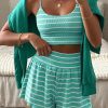 Green Stripe U Neck Crop Cami Top And Shorts Outfit