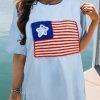 Beau Blue Tinsel American Flag Graphic Drop Shoulder T-shirt