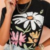 Soft And Comfy Black Floral Graphic T-Shirt - Perfect For Casual Summer Days