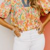 Playful And Stylish Women's Multicolour Floral Print Blouse With Half Sleeves