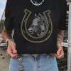 Black Rhinestone Horse & Horseshoe Graphic T Shirt