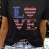 Patriotic Short Sleeve T-Shirt With Sparkling Rhinestones And Stars And Stripes Design