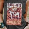 Gray LONG LIVE Cowgirls Western Print Crew Neck Tank Top