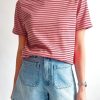 Pink Stripe Crew Neck Casual T Shirt