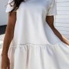 White Frilly Splicing Hem Short Sleeve Casual Dress