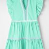 Mint Green Ric Rac Colorblock Flutter Sleeve V Neck Tiered Dress