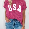 American Pride Fashion: Sharp Graphic Tee For Daily Wear In Rose Red