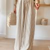 Khaki Stripe Print Wide Leg Drawstring Pants