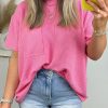 Pink Corded Knit Pocketed Loose Fit T Shirt