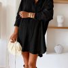 Black Lace Crochet Collared Tunic Oversized Shirt