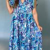 Versatile Plus Size Long Dress: Sky Blue Split Neck With Tiered Silhouette