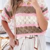 Soft And Chic Summer Knit - Trendy Color Block Brown Stripe Pattern With Half Sleeves