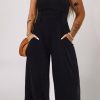 Black Plus Size Sleeveless Cinched Waist Wide Leg Jumpsuit