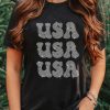 Black Rhinestone USA Graphic Crewneck T Shirt