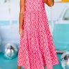 Romantic Pink Sleeveless Ruffle Tiered Dress For Daily And Vacation Wear