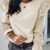 Classic Beige Blouse For Everyday Style - Corduroy And Ruffles Combine For A Polished Look