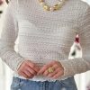 White Knit Jacquard Slim Fit Top