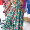 Green Plus Size Floral Smocked Back Tiered Maxi Dress