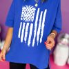 Dark Blue Distressed American Flag Graphic Split Baggy T Shirt