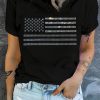 Classic Crew Neck Short Sleeve T-Shirt With American Flag Rhinestone Pattern