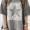 Philippine Gray Leopard Star Print Mineral Wash High Low Oversized Tee