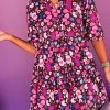 Rose Abstract Print V Neck Collared Half Sleeve Short Dress