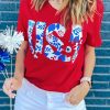 Fun And Fashionable Red Tee With Floral Letter Print