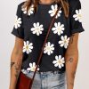 Black Daisy Printed Crewneck T Shirt