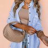 Sky Blue Stripe Roll-tab Sleeve Pocketed Long Shirt