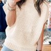 Beige High Neck Bat Short Sleeve Sweater