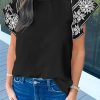 Black Embroidered Ruffled Sleeve Frilled Collar Blouse