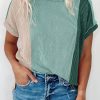 Mint Green Textured Colorblock Crew Neck T Shirt