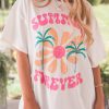 Comfortable And Vibrant Women's Summer T-Shirt - White With Floral Graphic And Slogan