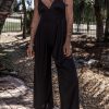 Elegant And Comfortable : Black Solid Color Jumpsuit With Adjustable Straps