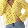 Soft And Lightweight Cardigan With Elegant V Neck - Yellow Pointelle Knit