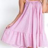 Summer Must-Have: Sleeveless Pink Stripe Pinstriped Mini Flared Dress With Ruffled Hem