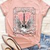 Pink Hard Rock Guitar Print Crew Neck T Shirt