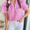 Vintage-Inspired Split Neck Blouse With Floral Print - Perfect For Summer