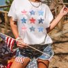 Casual And Comfortable Short Sleeve Shirt With Classic Crew Neck And Star Print